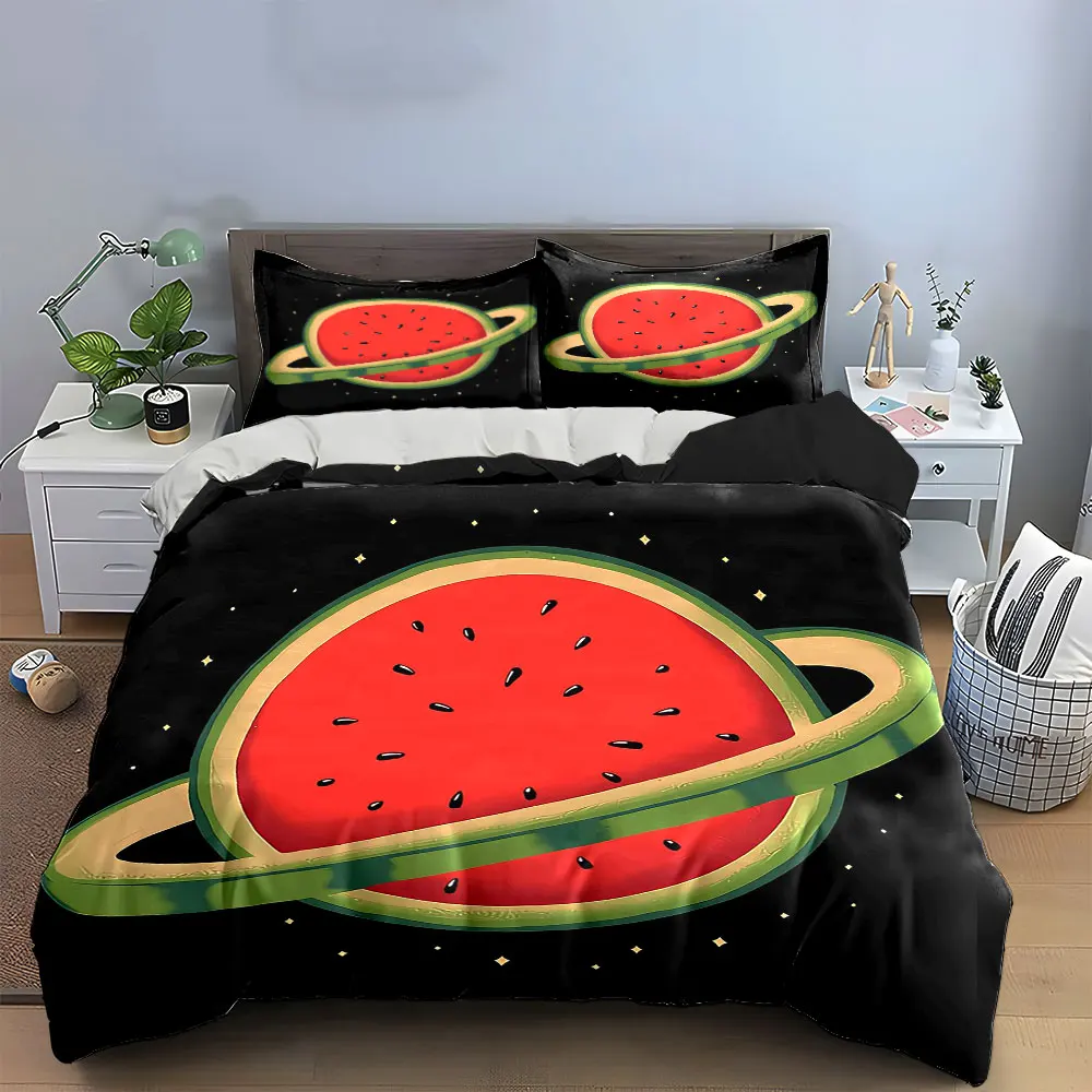 Watermelon Planet Decorative Set Bedding Set with 1 Duvet Cover 2 Pillowcases Single Double King Queen, Gift