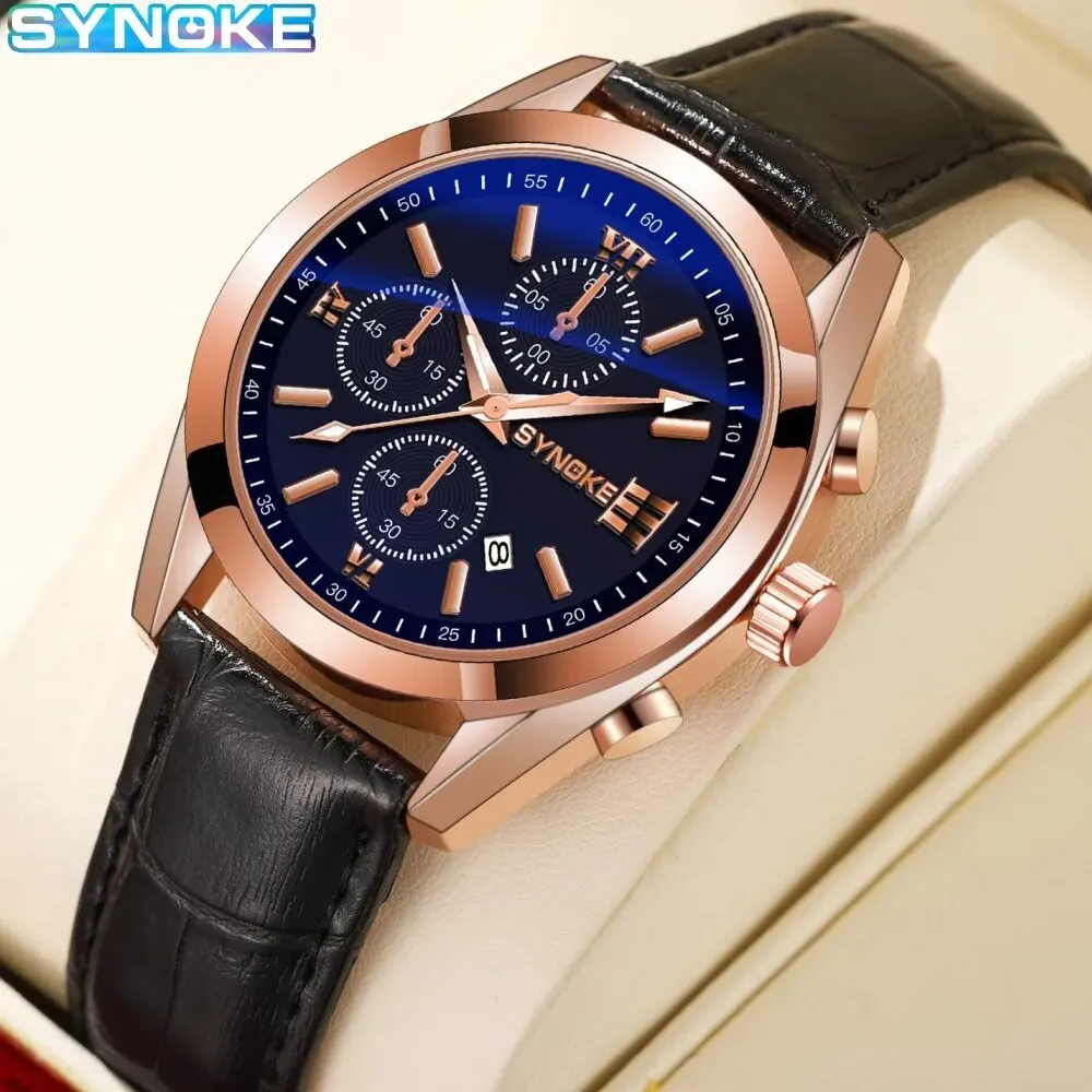 SYNOKE Fashion Business Men Leisure Non-Mechanical Belt Alloy Men Watch Night Glow Waterproof Calendar Quartz Watch