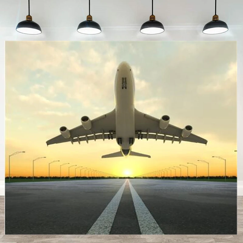 Photography Backdrop Plane Take Off Land Baby Party Portrait Banner Photographic Background Poster Props For Photo Studio