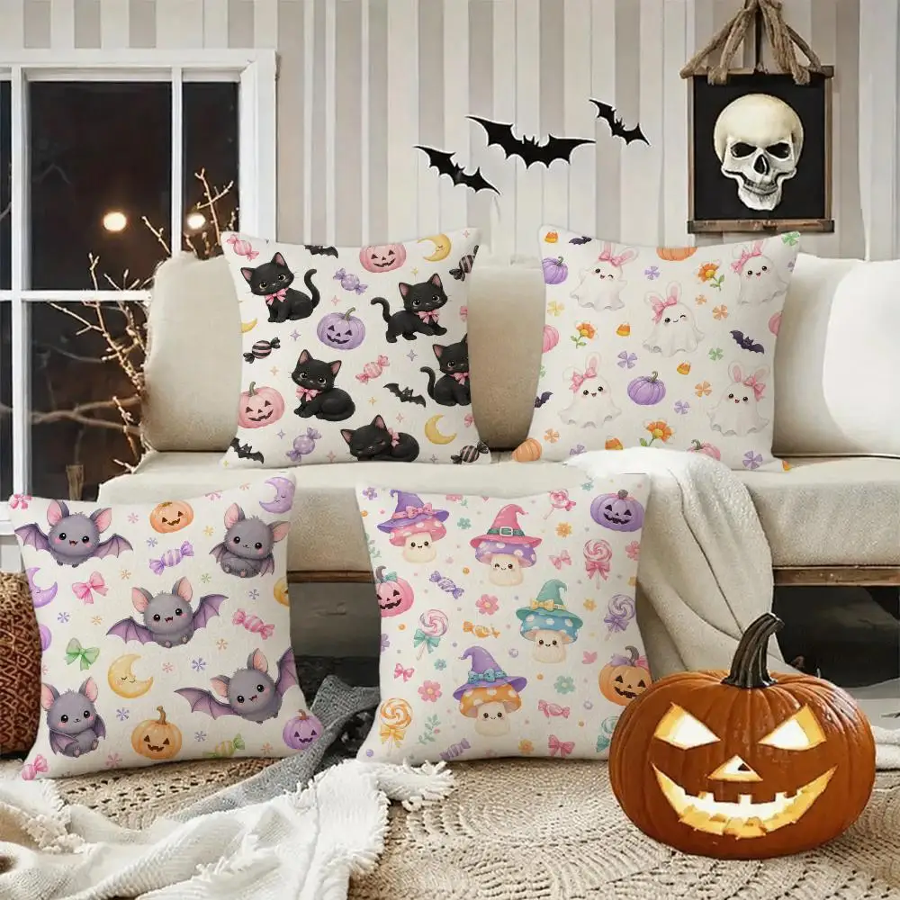 Cute Dragon Fantasy Cushion Cushion Cover Halloween Rustic Throw Pillow Covers, Cute Ghost Pumpkin Maple Leaf Cushion Covers