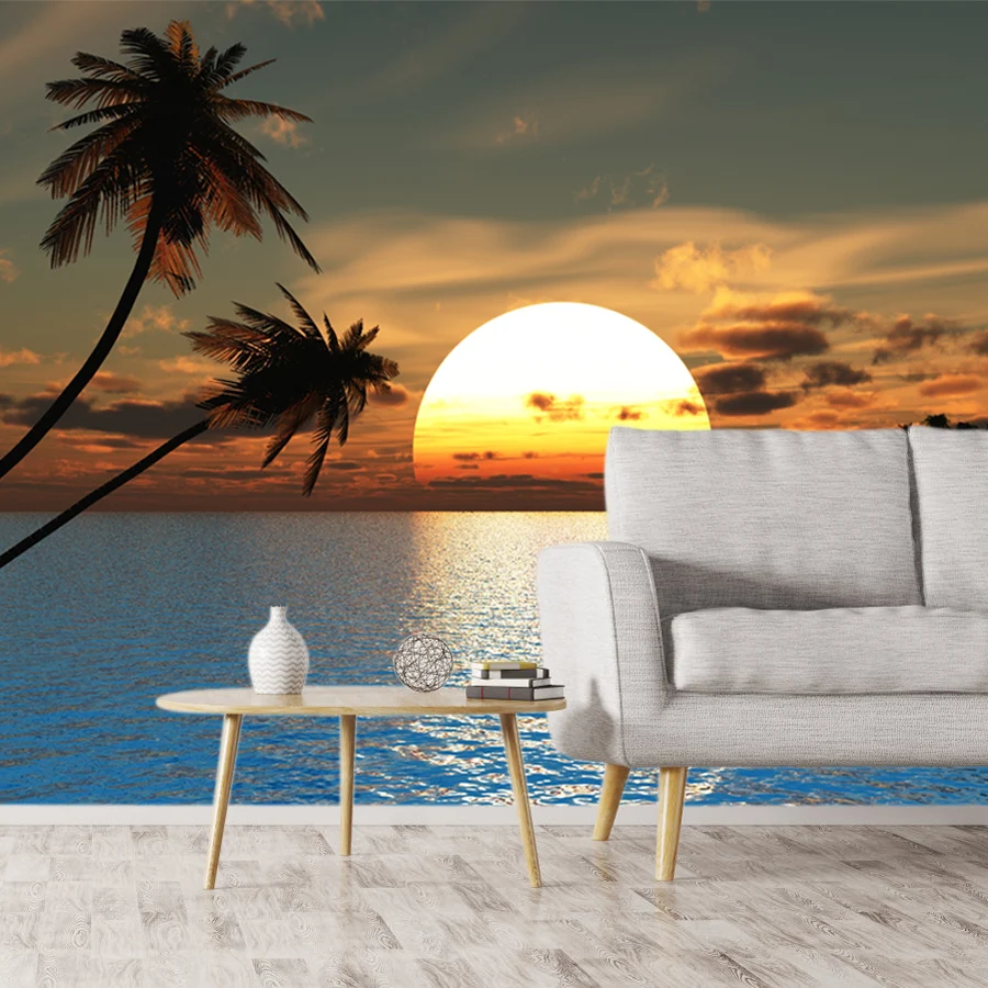 

Peel and Stick Wallpapers Accept for Living Room Bedroom Walls Restaurant Seascape Palm Tree Sofa Wall Papers Home Decor Design