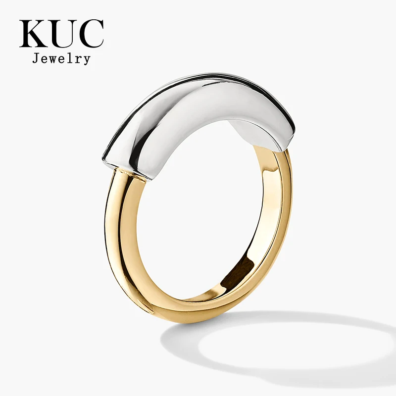 

Simple and Exquisite S925 Sterling Silver Faddish Glossy Two-tone Mixed Tube Design Ring