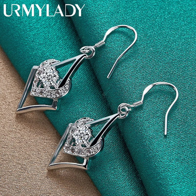 URMYLADY-pendientes de plata de ley 925 con forma de corazón y circonita para mujer, joyería de moda para compromiso y boda