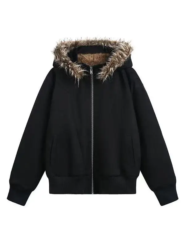 

Thiened Canvas Hooded Jaet Men's Silver Deconstructed Mountain Eagle Coat Autumn Winter Cotton Clothes with Fur Collar