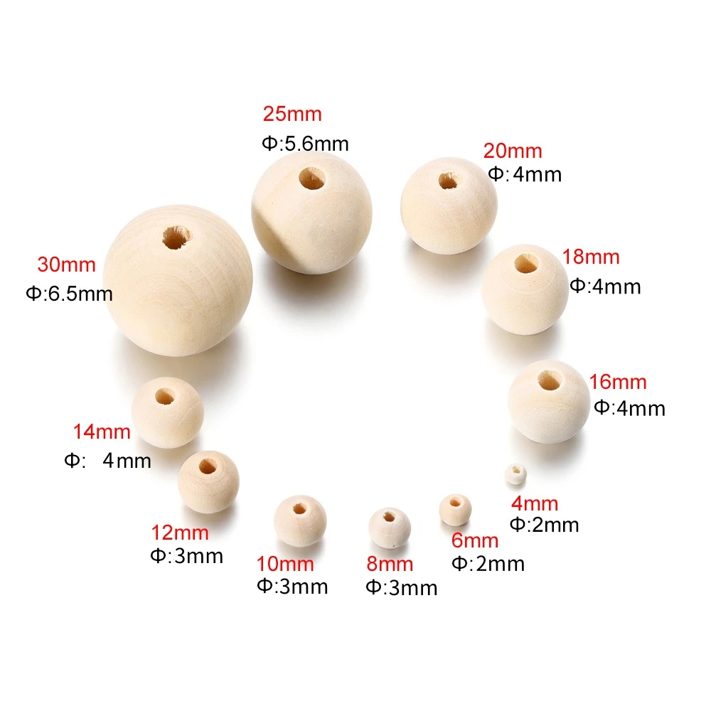 6-20mm Naturholzperlen Runde Holzkugeln Lose Perlen für DIY-Bastelarbeiten Ornamentherstellung Handgemachtes Zubehör Heimdekoration – Detail 1