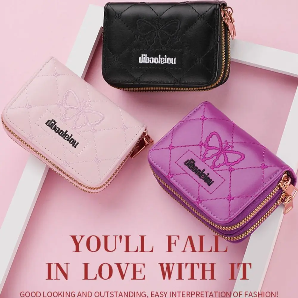 Fashion PU Leather Leather Women Wallets Purple Black Pink Large Capacity Zipper Wallet Double Zipper Zipper Storage Bag Women