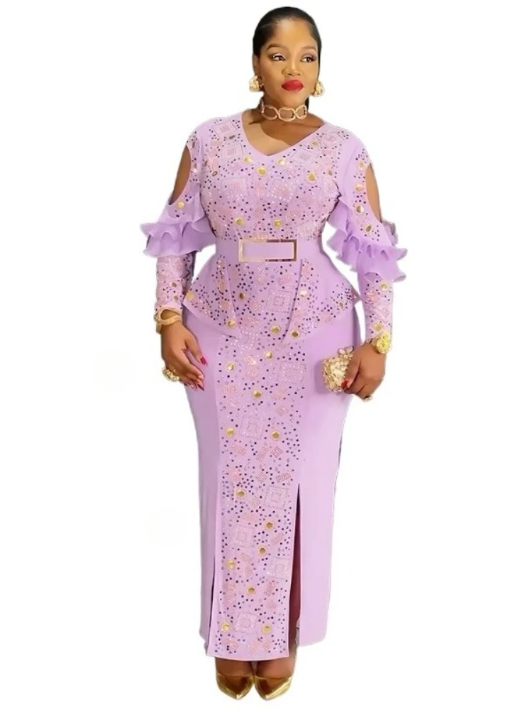 

Plus Size African Party Dresses for Women Dashiki Sequin Sexy Bodycon Long Dress Elegant Outfits Muslim Wedding Evening Gowns