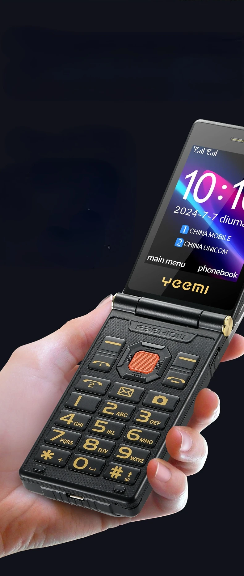 2G Outdoor Folding Senior Phone With Strong Battery Two Big Display Dual Sim Large Button SOS Key Speed Dial Loud Voice Phone
