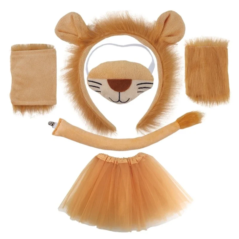 

Kids Lion Headband Tail Gloves Cosplay Kawaii Animal Ears Headdress Tie Halloween Party Funny Wearings Accessories