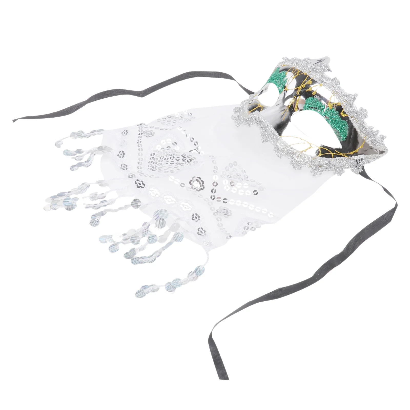 

Sequins Face Veil Mask Shiny Semi-Transparent For Carnival Masquerade Ball Belly Dance Party Costume Silver Random Frame