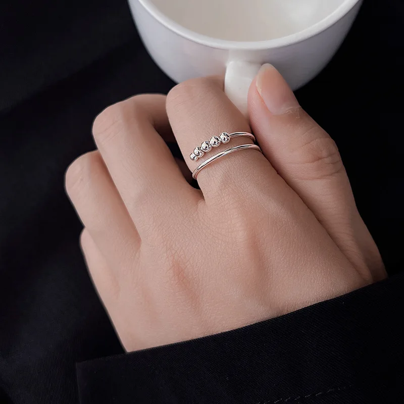 925 Silver Rotate Beads Cocktails Wholesale Fidget Spinner Rings For Women Anti Anxiety Girls Accesories Trendy Jewelry 2023