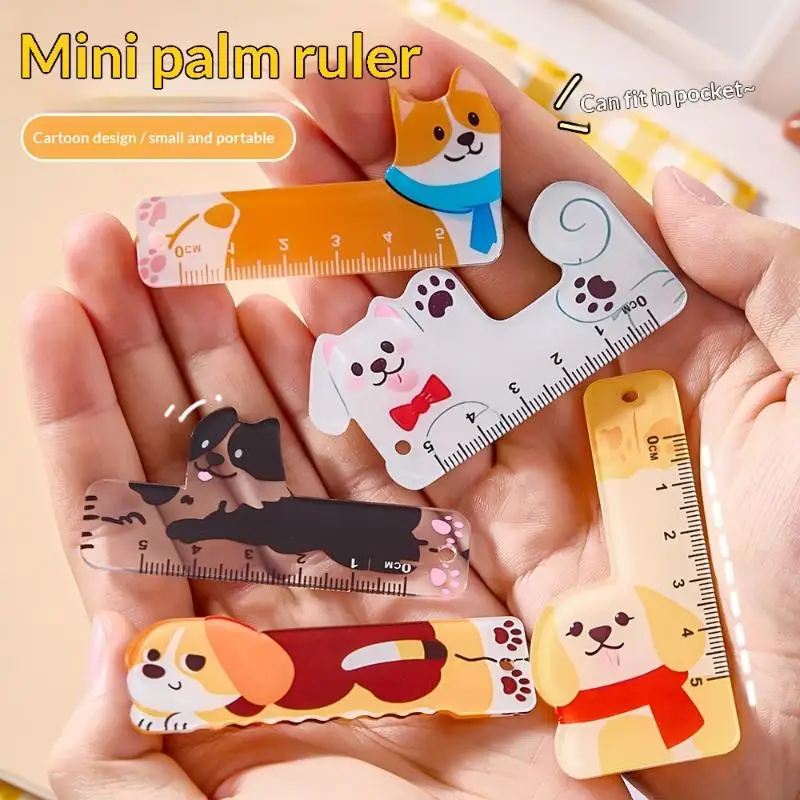 5Pcs 5cm Cartoon Animal Mini Plastic Rule Portable Bookmark Straight Ruler Pocket Measuring Tool Stationery Drawing Supplies