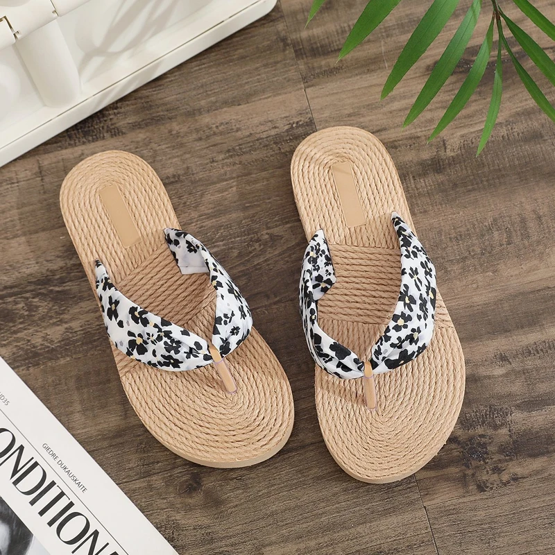 

Summer Women Print Slippers Lightweight Indoor Linen Slippers Antislip Home Shoes Beach Flat Sandals Casual Slides Zapatos Mujer