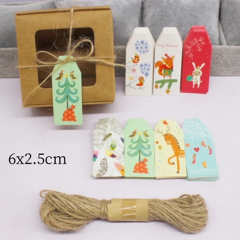 50TAG+10M STRING Wedding White 6x2.5cm Small Hang Tag Card Creative Cute Christmas Gift Baking Hang Tag Label