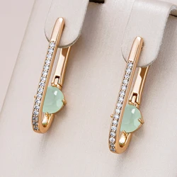 Kinel Hot 585 Rose Gold Color Long Drop Earrings For Women Girl Fashion Green Natural Zircon Earring High Quality Daily Jewelry