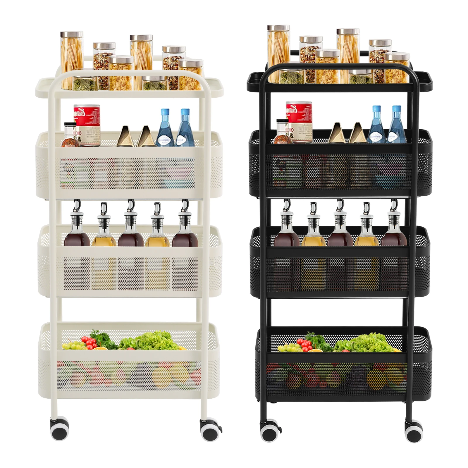 Carro rodante delgado de 4 niveles con ruedas universales, carro de almacenamiento con cesta de malla extraíble, organizador móvil para cocina 40*15*89,5 cm