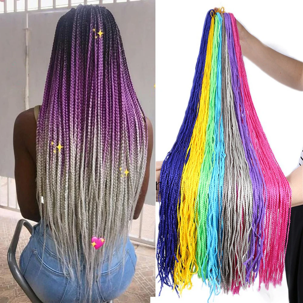 

30 Inch Zizi Box Braids Synthetic Ombre Thin Three Strands Braided Hair Extensions Bohemian African Braid Wig for Women