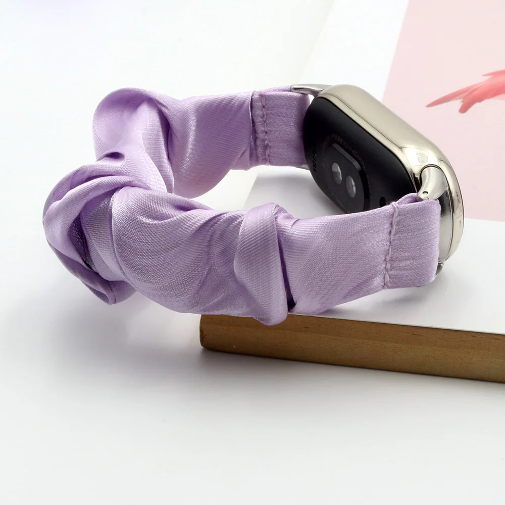 Purple Nylon Watch Strap Scrunchie Bracelet for Xiaomi Mi Smart Band 8/9 NFC Elastic Soft Fabric Replacement Wristband Scrunchy