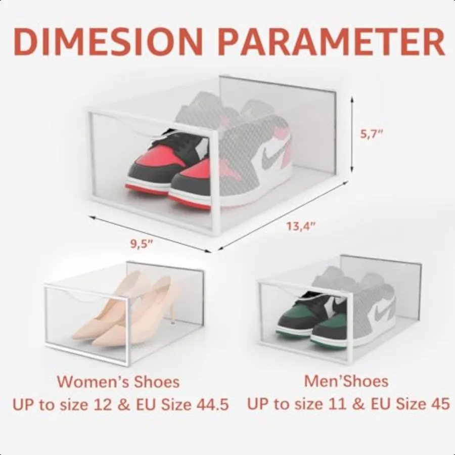 12 Pack Shoe Storage Bins Clear Plastic Stackable Shoe Organizer for Closet Space Saving Foldable Shoe Rack Shoe Box Sneaker Ho
