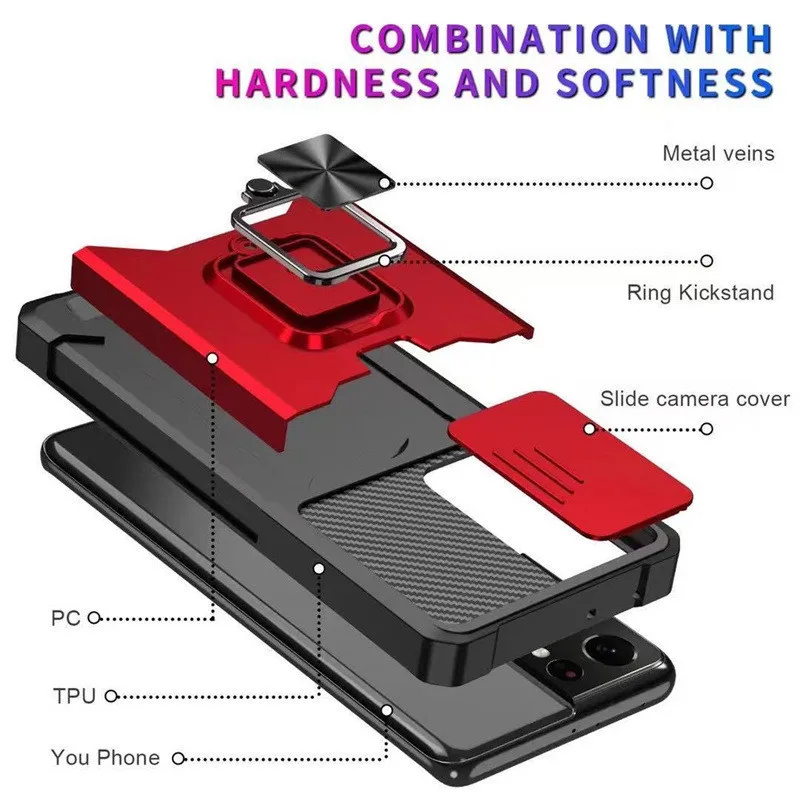 For Samsung S24 S23 S22 Ultra Phone Case Ring Holder Card Insertion Lens Push Window Protection Anti Drop Back Cover image 2