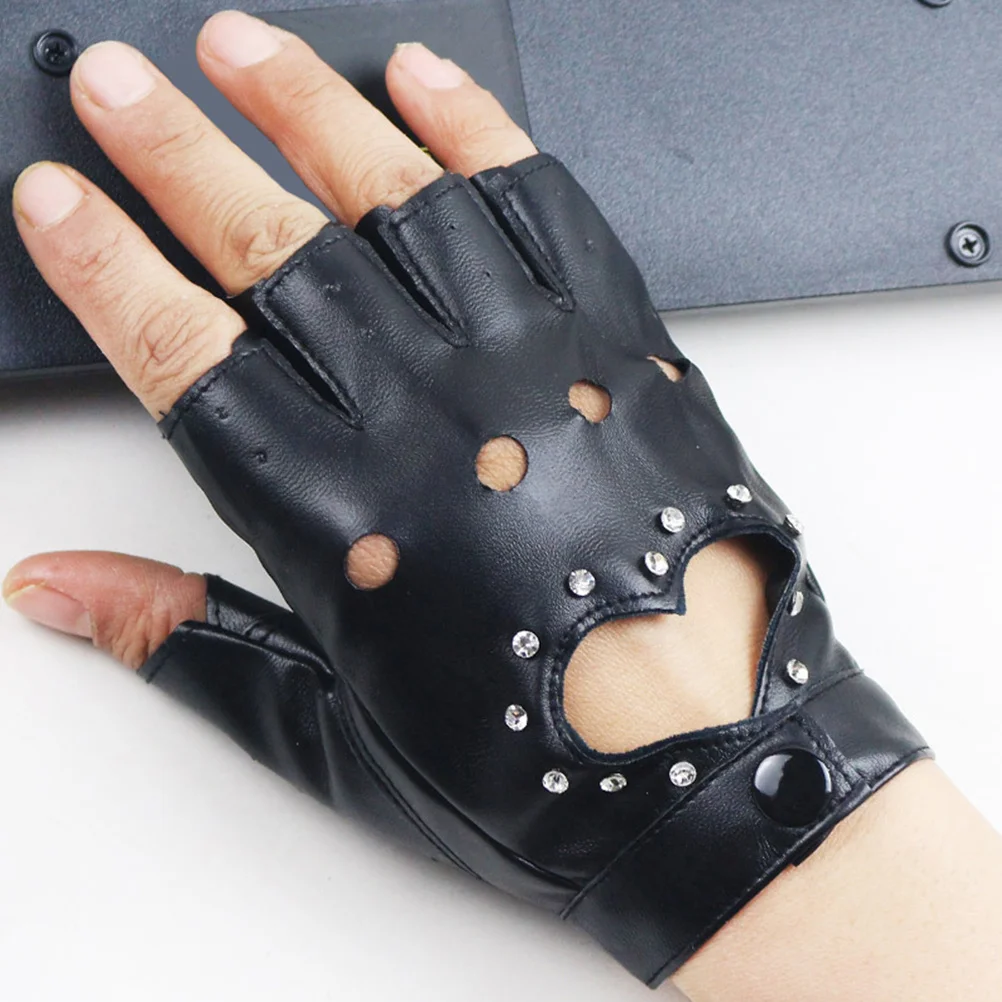 1 زوج قفازات نسائية بدون أصابع سوداء قصيرة موضة نادي الرقص ملابس الحفلات تصميم قلب مثير لأداء المسرح التأثيري #3