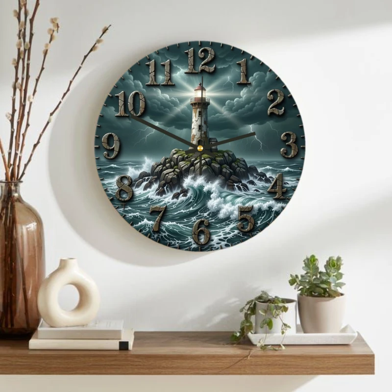 Rough Sea Round Wall Clock 3D Effect Flat Acrylic Clock, Silent Non-Ticking, Suitable for Home Decor and Gift Giving 30CM