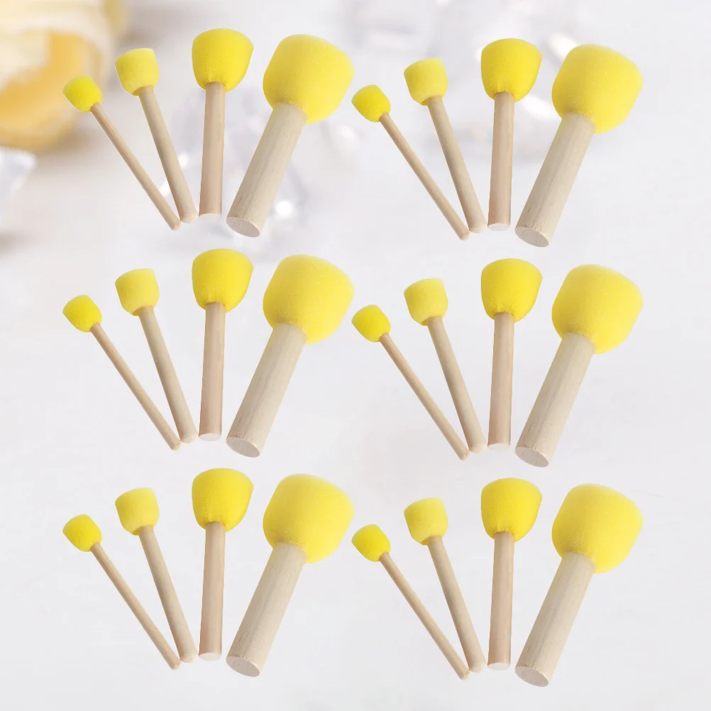 40Pcs DIY Painting Brushes Sponge Tips Wooden Handle for Children Art Crafts Doodling Scribbling Home School Projects Washable