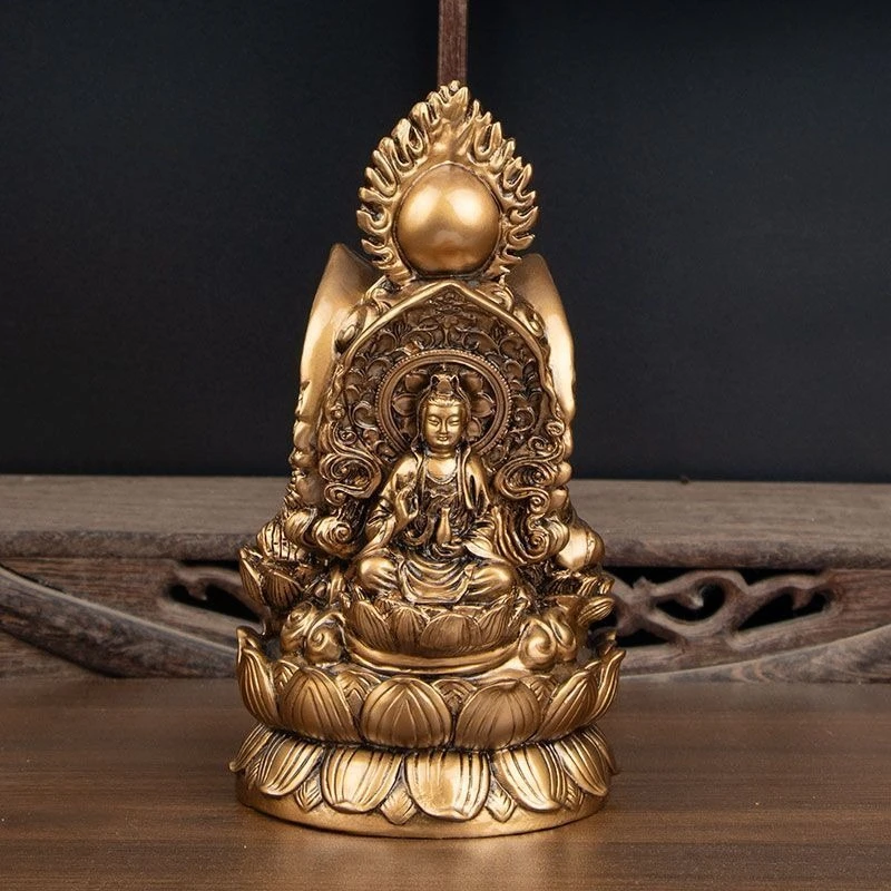 Chinese-Style Three-Sided Ksitigarbha, Shakyamuni, and Guanyin Buddha Desktop Ornament
