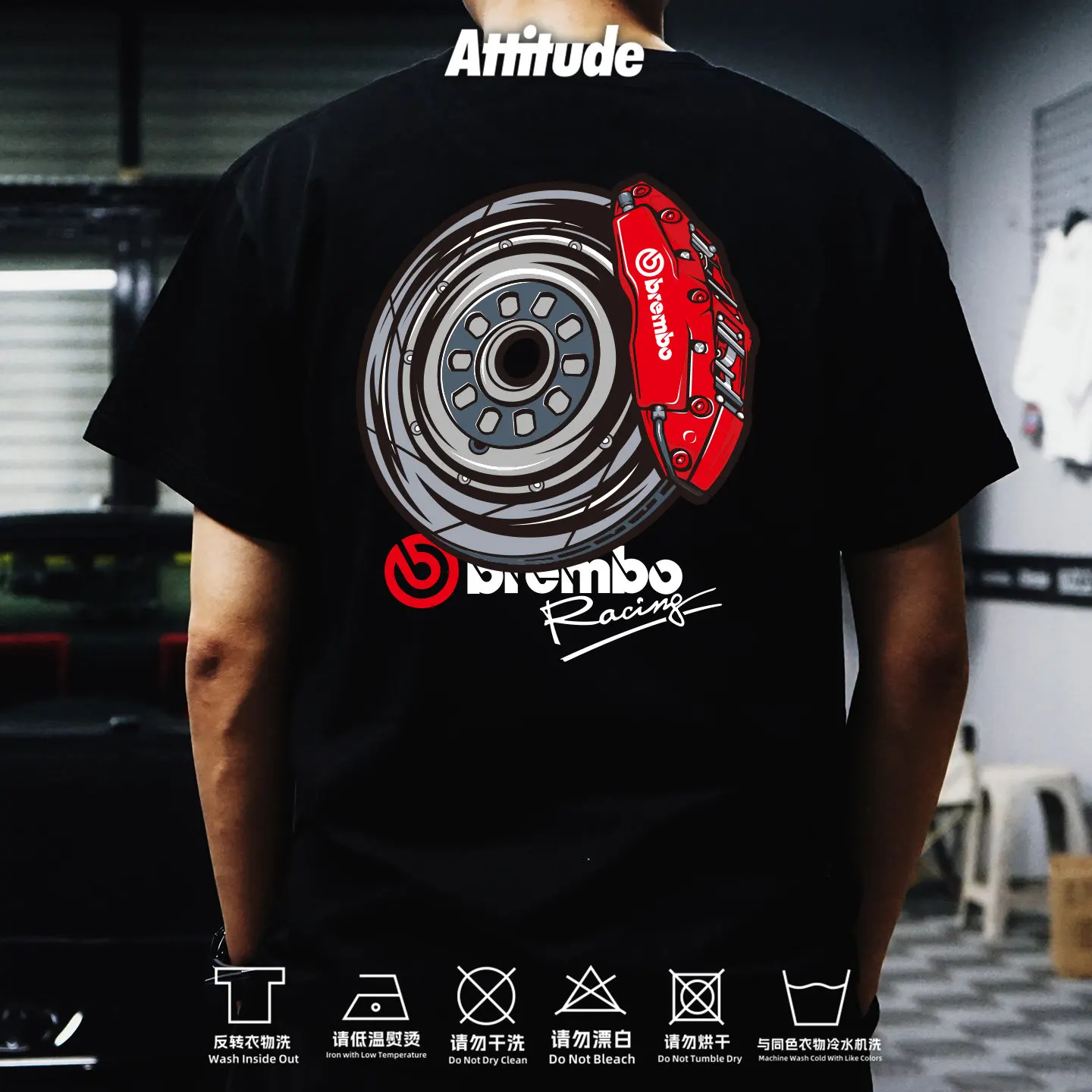 2026 Performance Car Brembo Brake Modified Car JDM Heavy Duty Cotton Short Sleeved T-shirt for Men