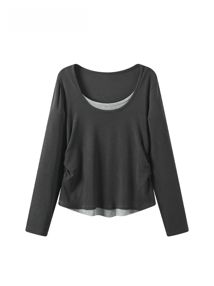 

Женская футболка Cara CLUB больших размеров с длинным рукавом и круглым вырезом, свободного кроя, модный топ для полных женщин, осенняя одежда