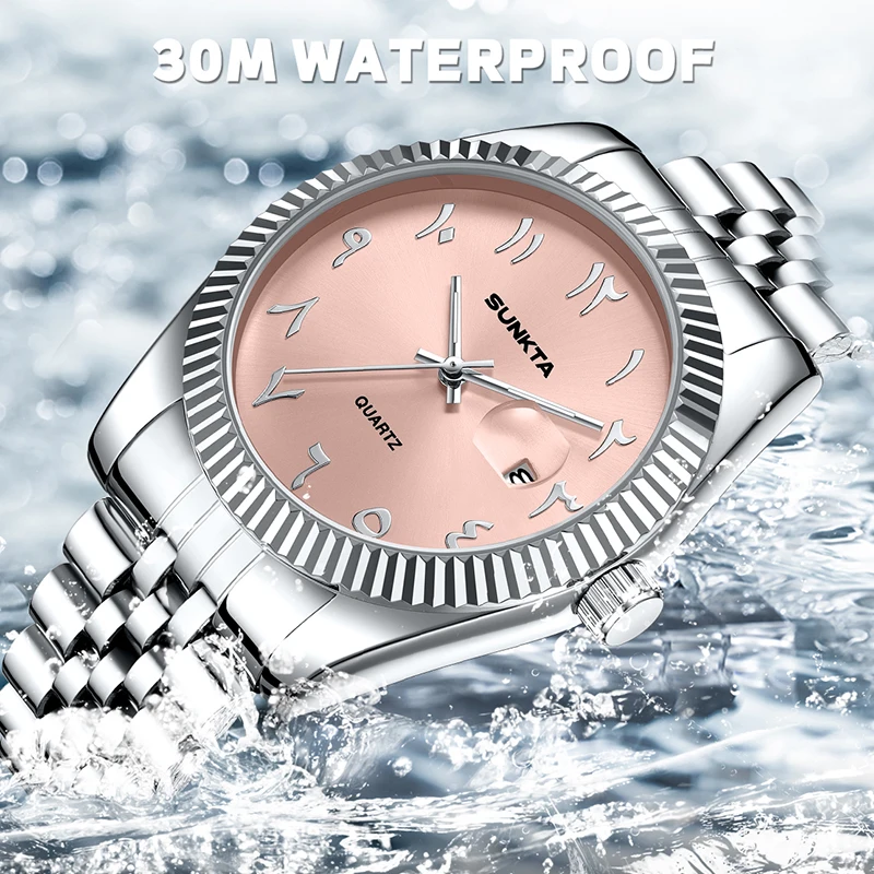 ساعة كوارتز فاخرة جديدة من SUNKTA للنساء بمينا وردي مقاومة للماء وساعات رياضية أنيقة وبسيطة للنساء #2