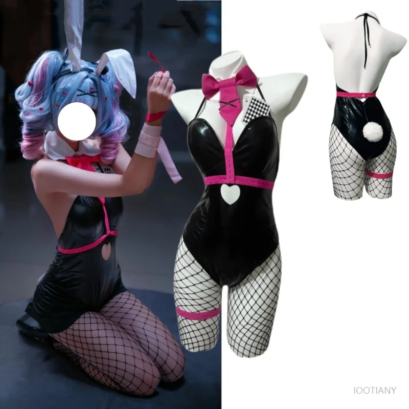 

Rabbit Lady Cosplay Black Patent Leather Bunny Girl Sexy Cute Halloween Role Play Costume Headdress Clothes Bow Uniform Suit