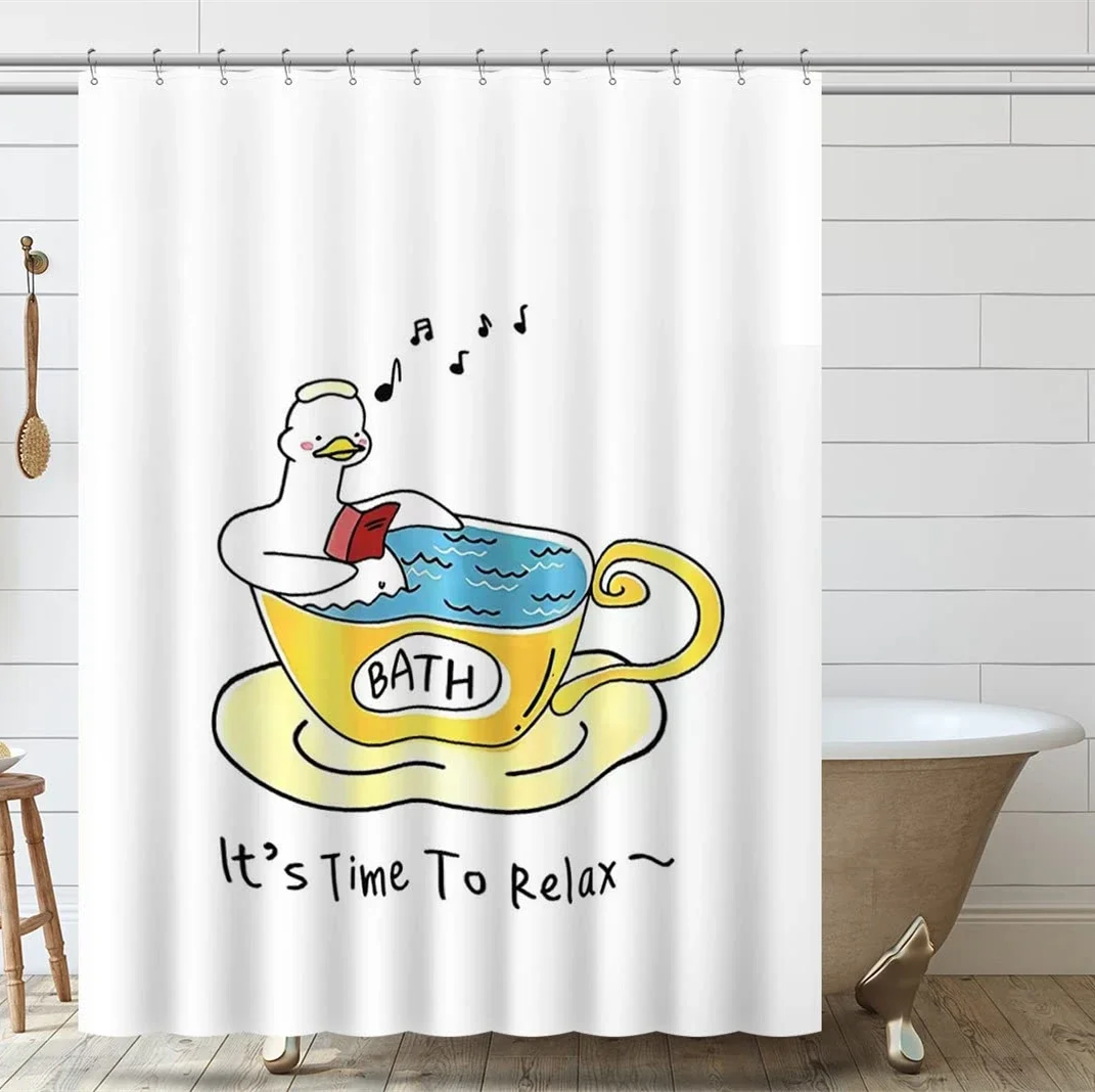 Fishing Duck Whale Fish Shower Curtain for Bathroom,Ocean Creature Marine Animals Waterproof Bathroom Curtains Bath Screen,hooks