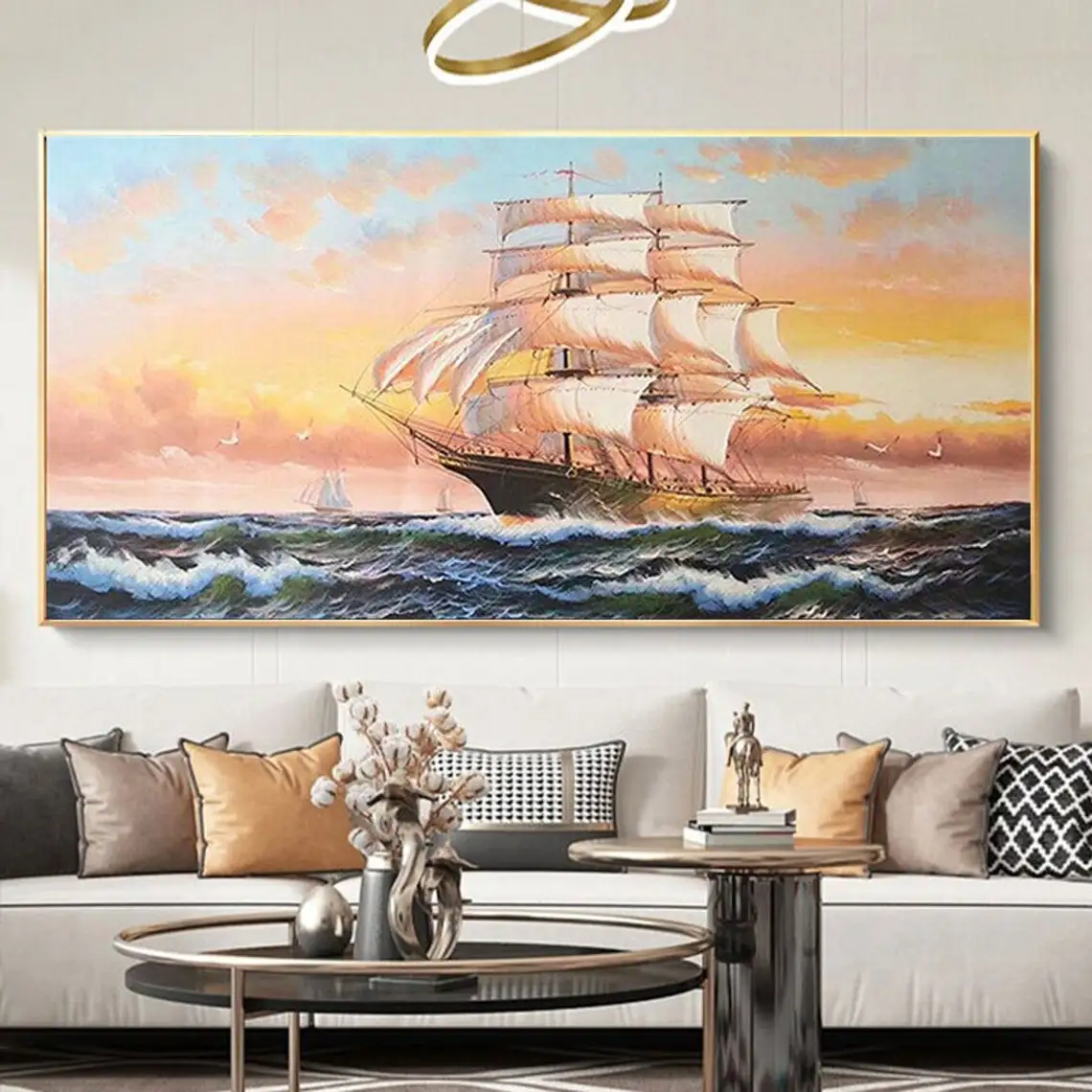 

Large Abstract Nautical Seascape Oil PaintinHand Painted Ocean Sailboat Landscape City Paintings Living Room Wall Art Home Decor
