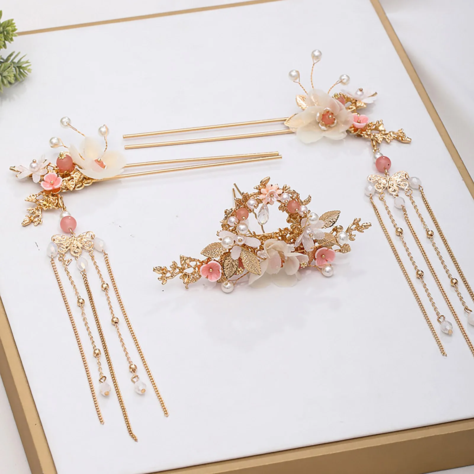Chinesische Hanfu Haar Stick Haarnadel Ohrringe Haar Zubehör Set Lange Fransen Vintage Haarnadel Blume Handgemachte Hochzeit Haar Schmuck – Detail 4