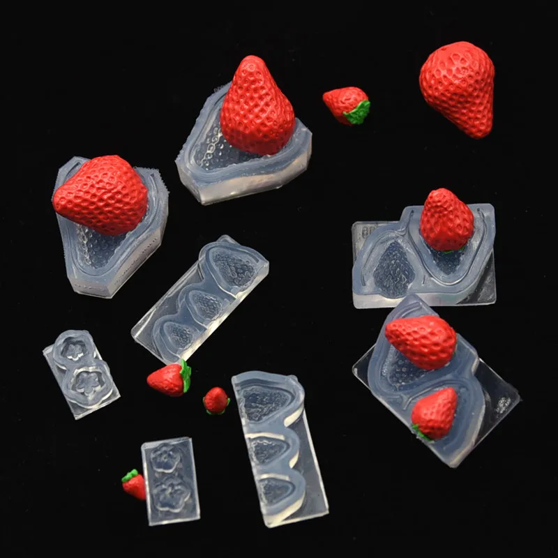 Mini molde de silicone de morango 3d, argila de resina, casa de boneca diy, simulação de frutas/sobremesa, brinquedo de comida em miniatura, ferramenta de formação rápida