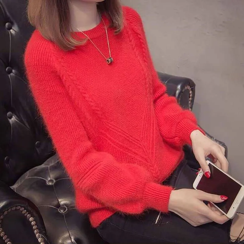 New Autumn/Winter Fashion Korean Solid Color Round Neck Sweater Loose and Versatile Western Style Slim Knitted Women\'s Top