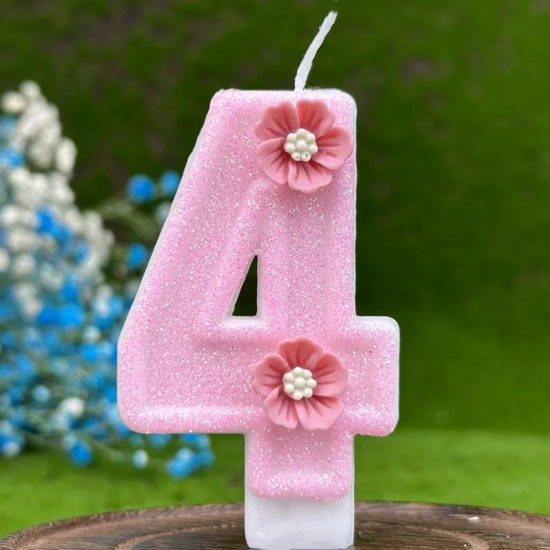 1pcs Candle Pink Birthday Candle Girl Happy Birthday Cake Topper Baking Celebration Reunions Anniversary Party Supplies Number 5