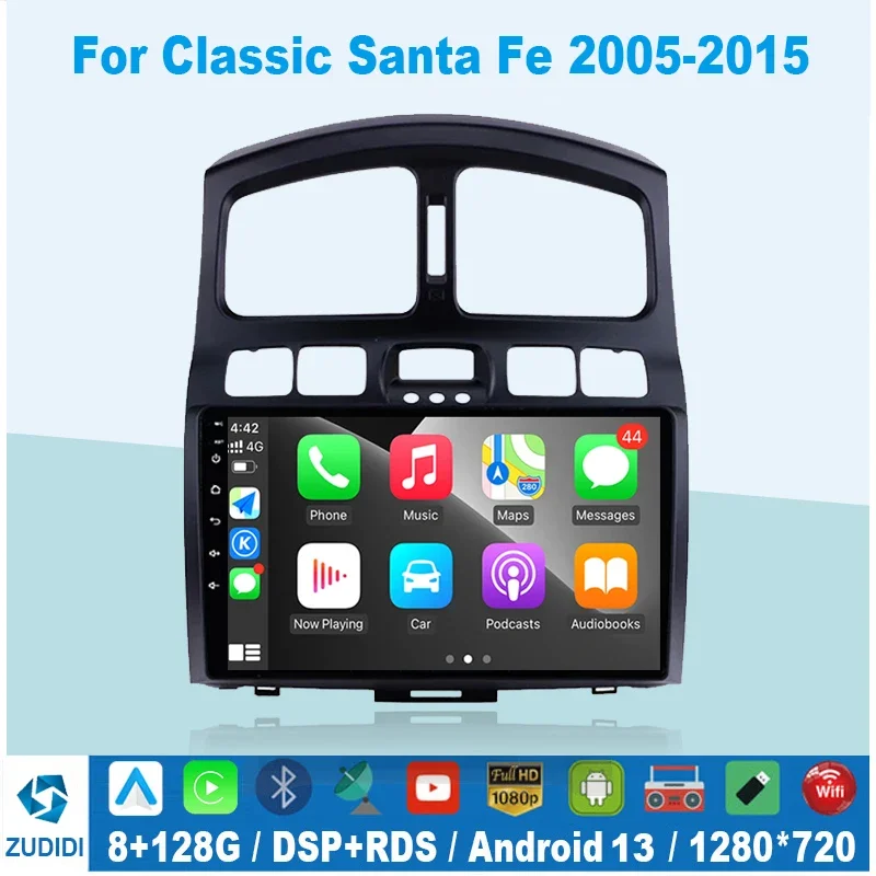 2din Android 13 Carplay 8GB RAM Head Unit Radio For Hyundai Classic Santa Fe 2005 2006-2015  Car GPS Multimedia Player