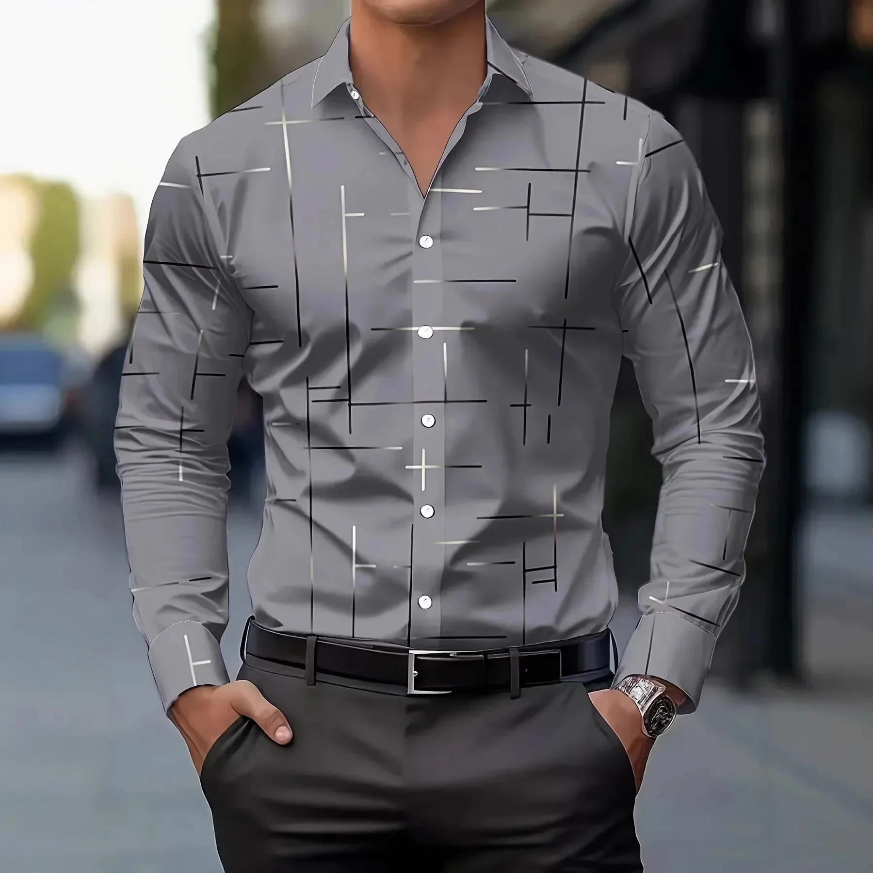 

Мужская осенняя новая рубашка с длинным рукавом и 3D цифровым принтом, мужская деловая повседневная рубашка с воротником-стойкой, топы