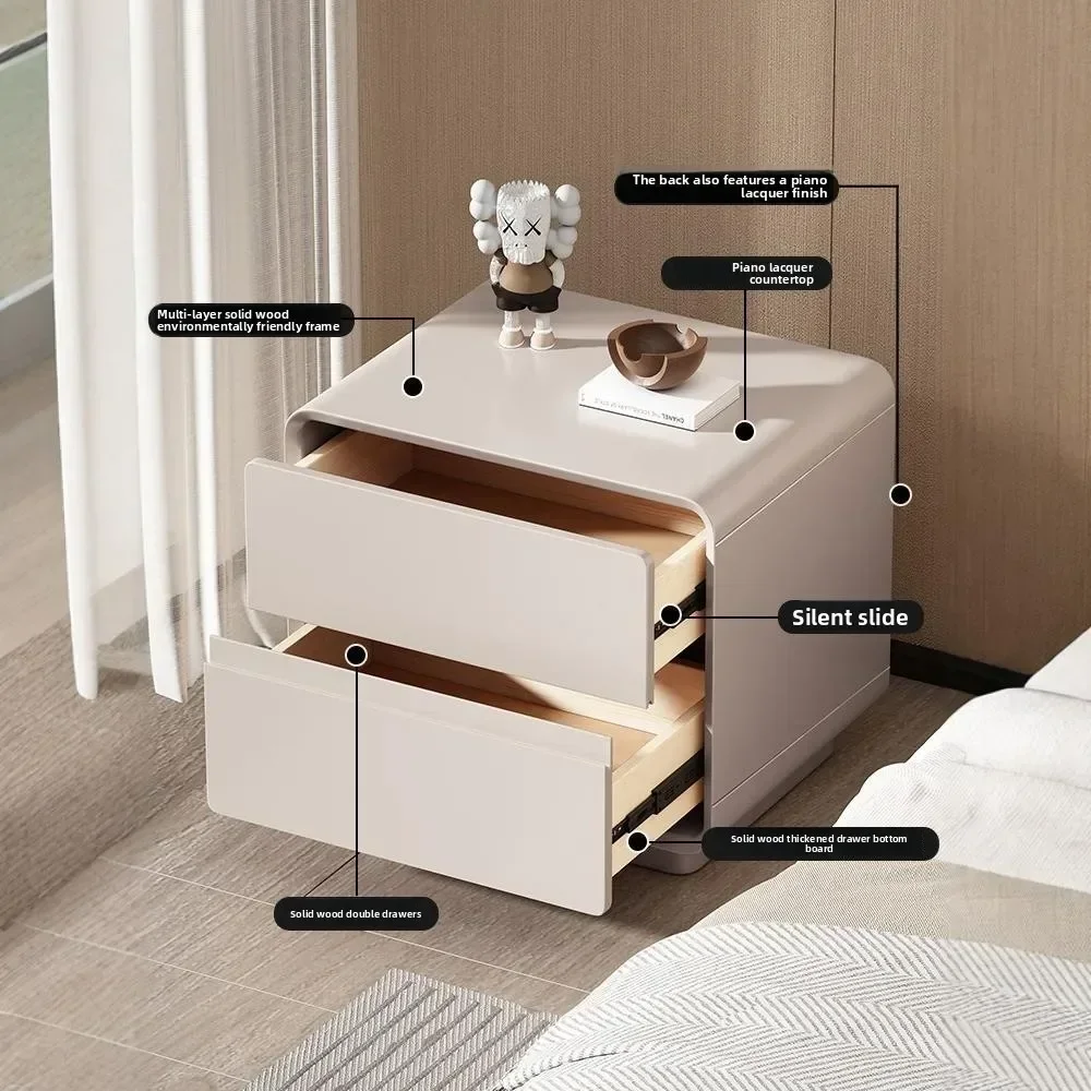 Exquisite Multi-functional Solid Wood Paint Bedside Table Household Bedroom Small Bedside Storage Cabinet