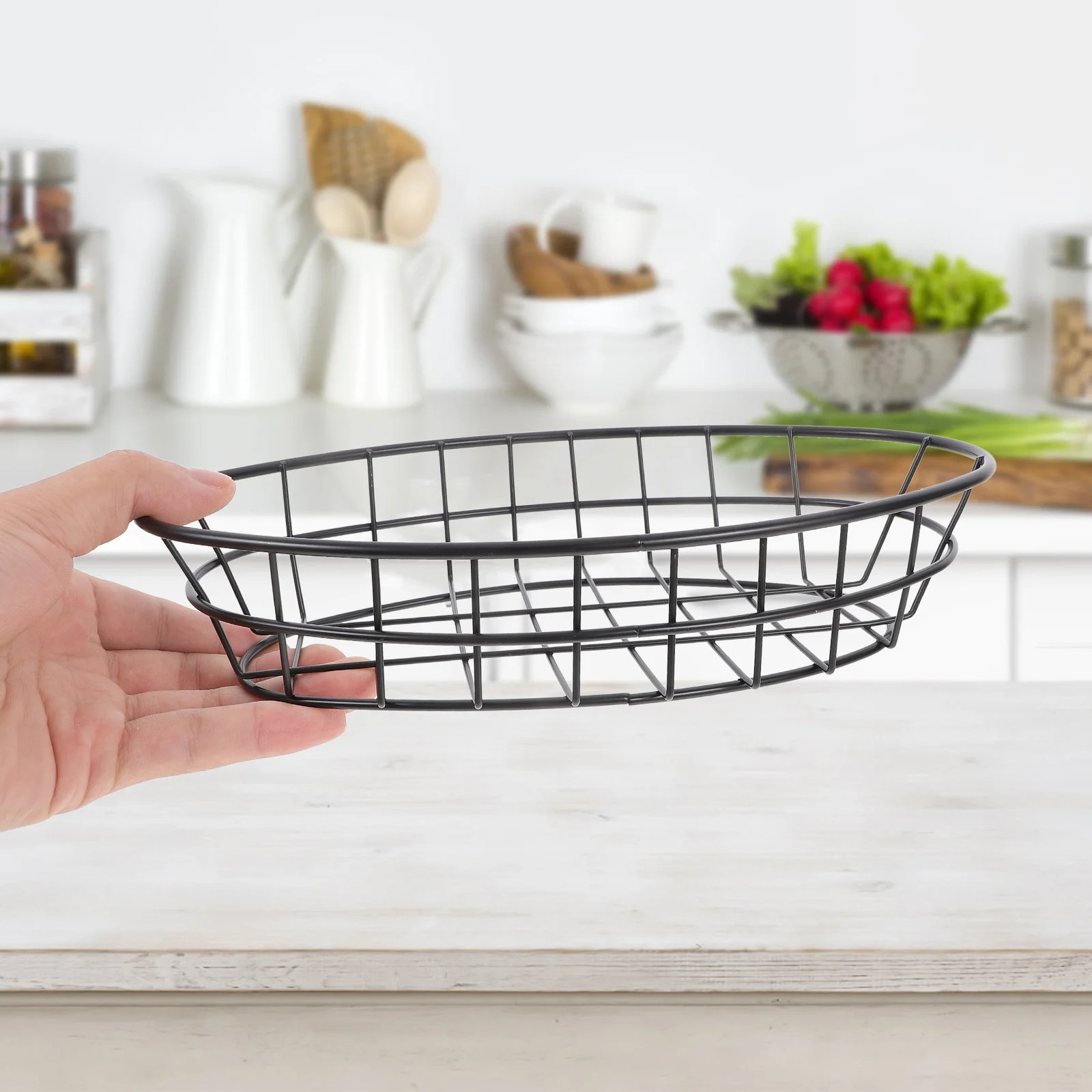 

Small Snack Basket French Fries Fried Chicken Oval Fast Food Basket Hollow Iron Mesh Home Kitchen Countertop Tabletop Snack