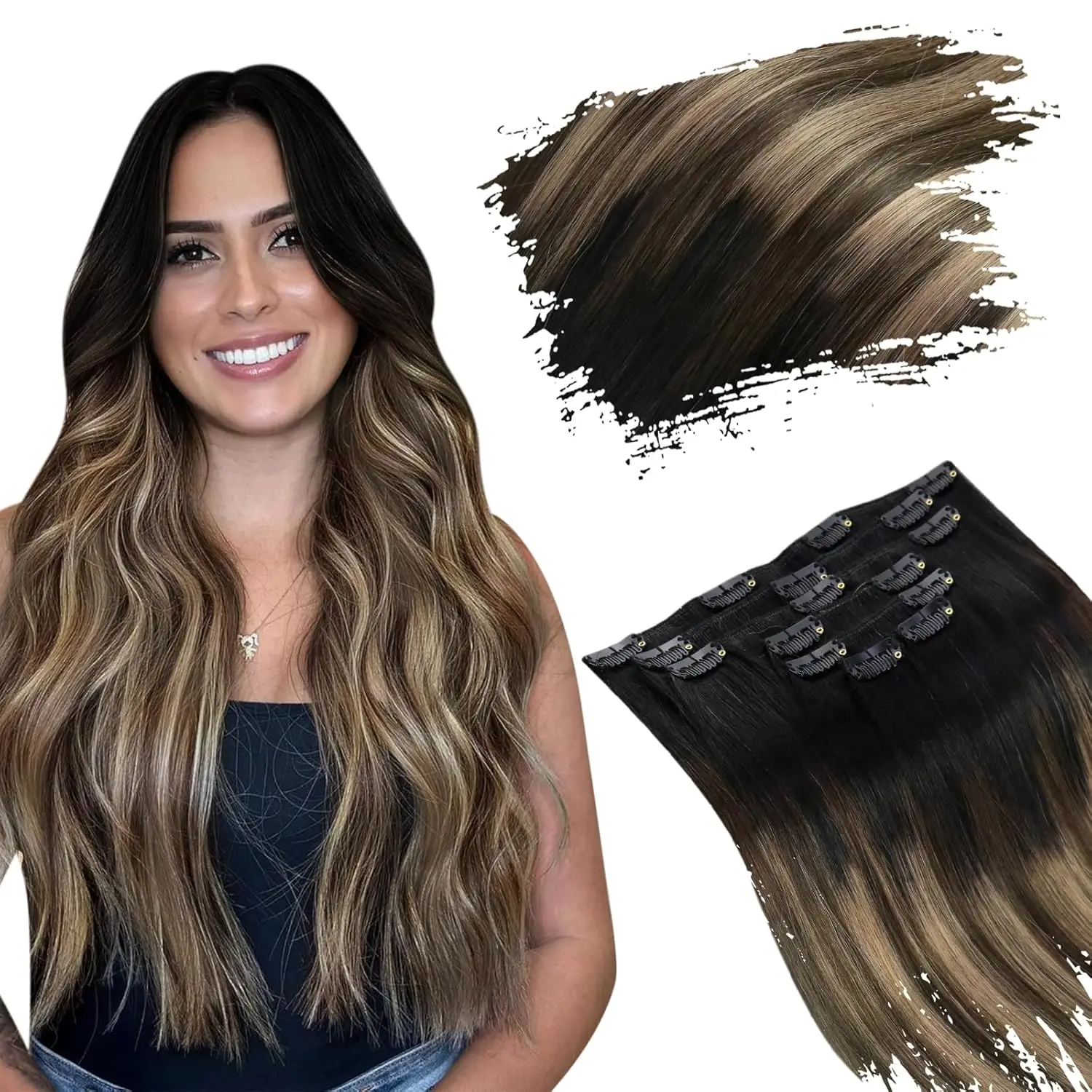 

Ugeat Clip in Hair Extensions Человеческие волосы Балаяж Цвет Полная голова Зажим для наращивания волос 100 г 7/10 шт. 100% настоящие волосы для женщин