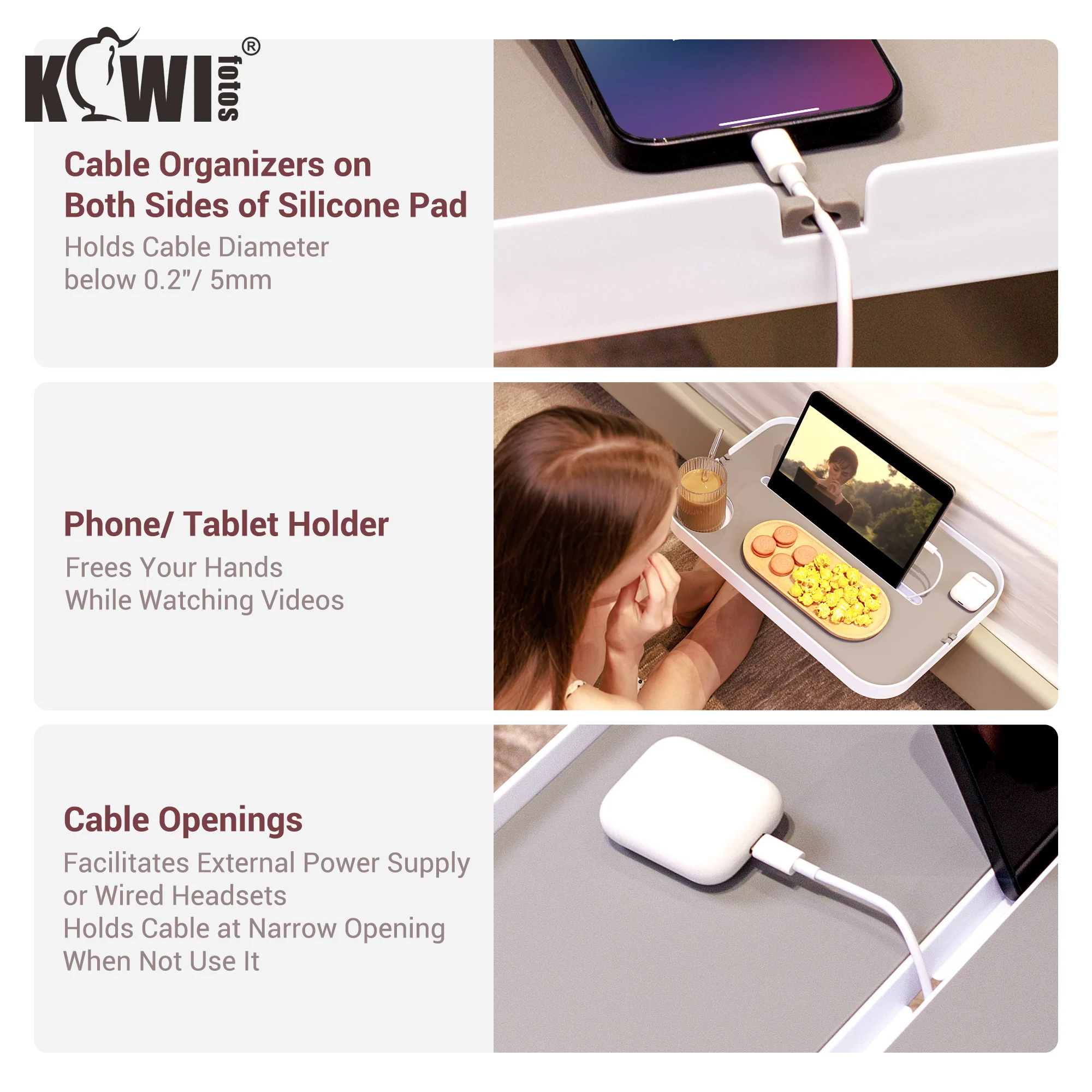 Prateleira de cabeceira portátil para cama, Metal Nightstand, bandeja para plataforma, suporte de copo, organizador de cabo