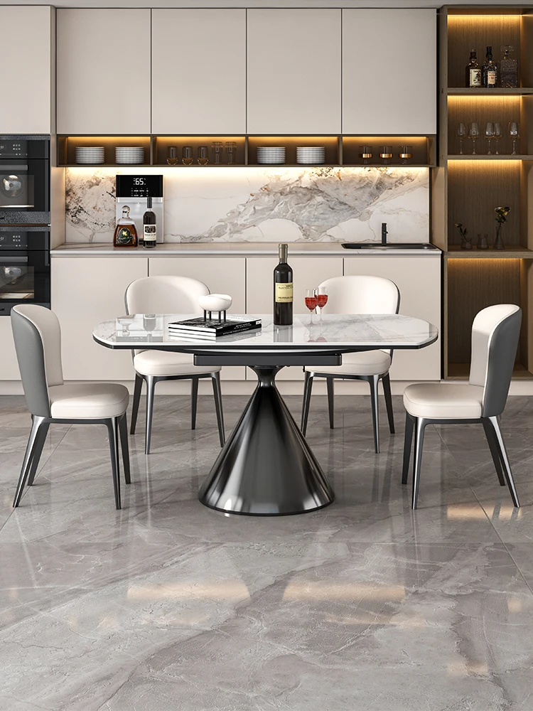 

Slate retractable dining table variable round table household new light luxury high-end small apartment modern rotating folding