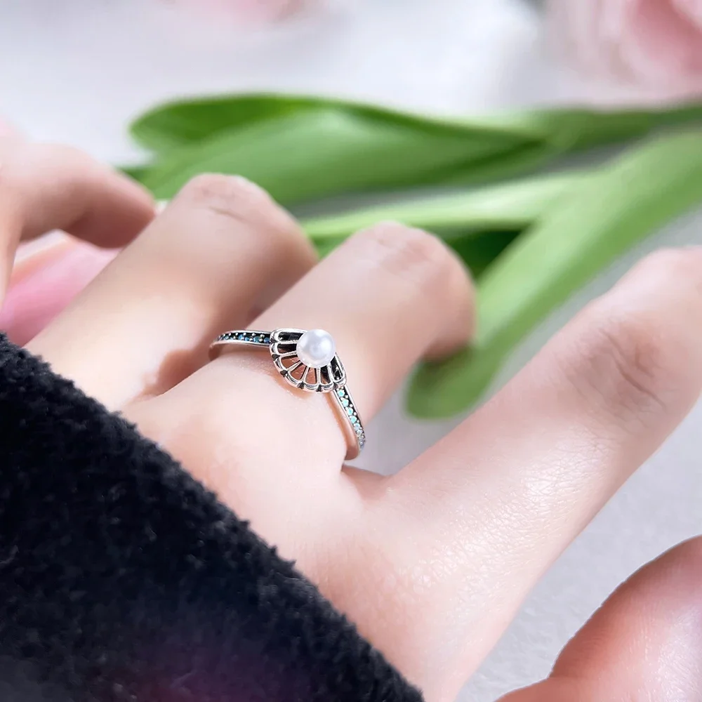 New Silver S925 Rings Pearl Shell Stackable Elegant Original Rings for Women Engagement Ring Jewelry Luxury Fine Gift
