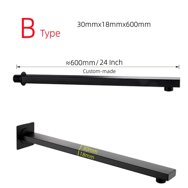 Imagem -04 - Parede Extensão Braço de Chuveiro Tubo Quadrado para Chuveiros Fixos Preto Mattle Acessórios 24 in Aço Inoxidável de