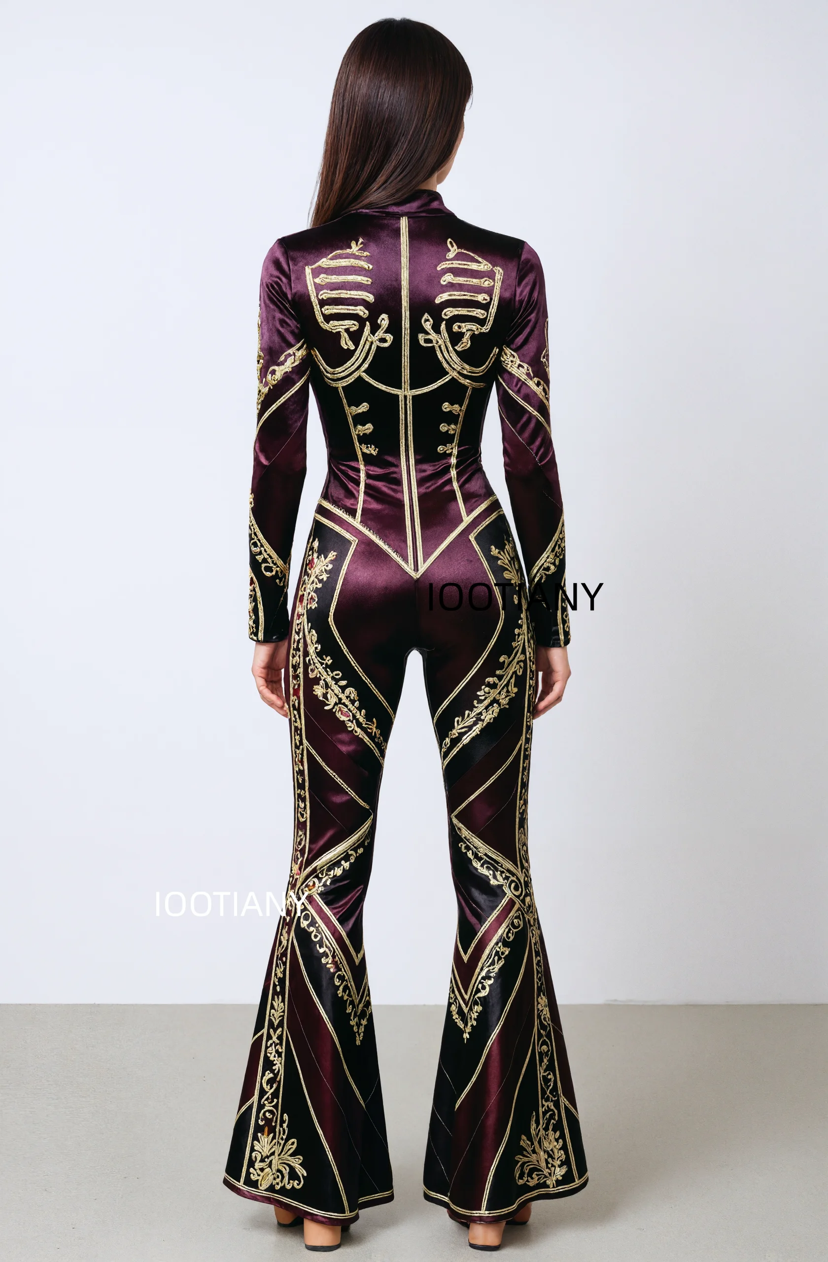 Damen Retro Skinny Flared Bell Bottom Jumpsuit, königlicher Bühnen-Performance-Bodysuit, Leoparden-Club-Cosplay-Show-Outfit – Detail 24
