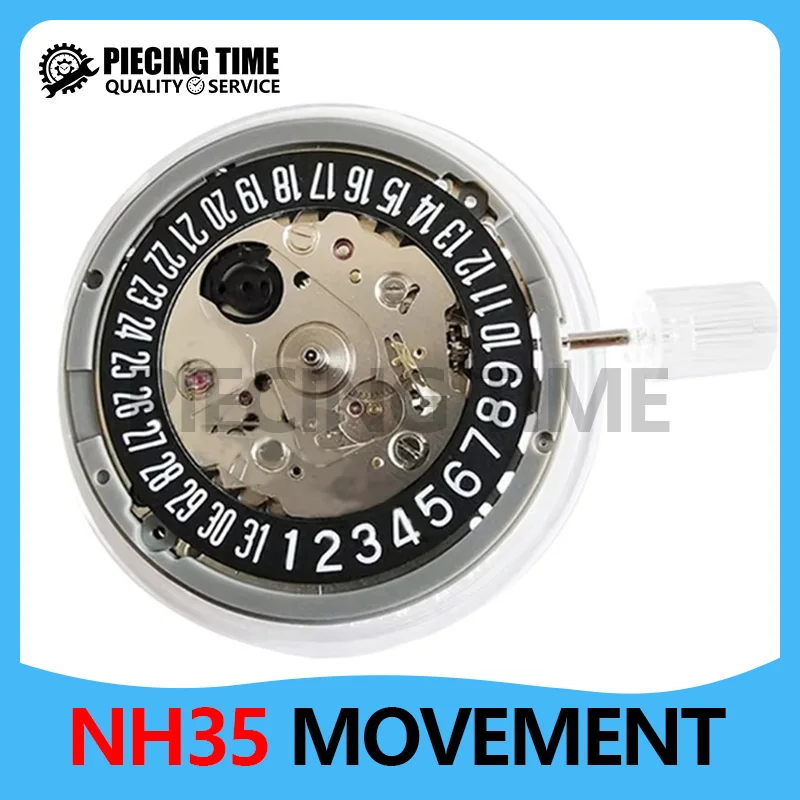 Black Single Day Calendar NH35 Three Pin High-precision Automatic Mechanical Movement Replacement NH35A Movement 6-position