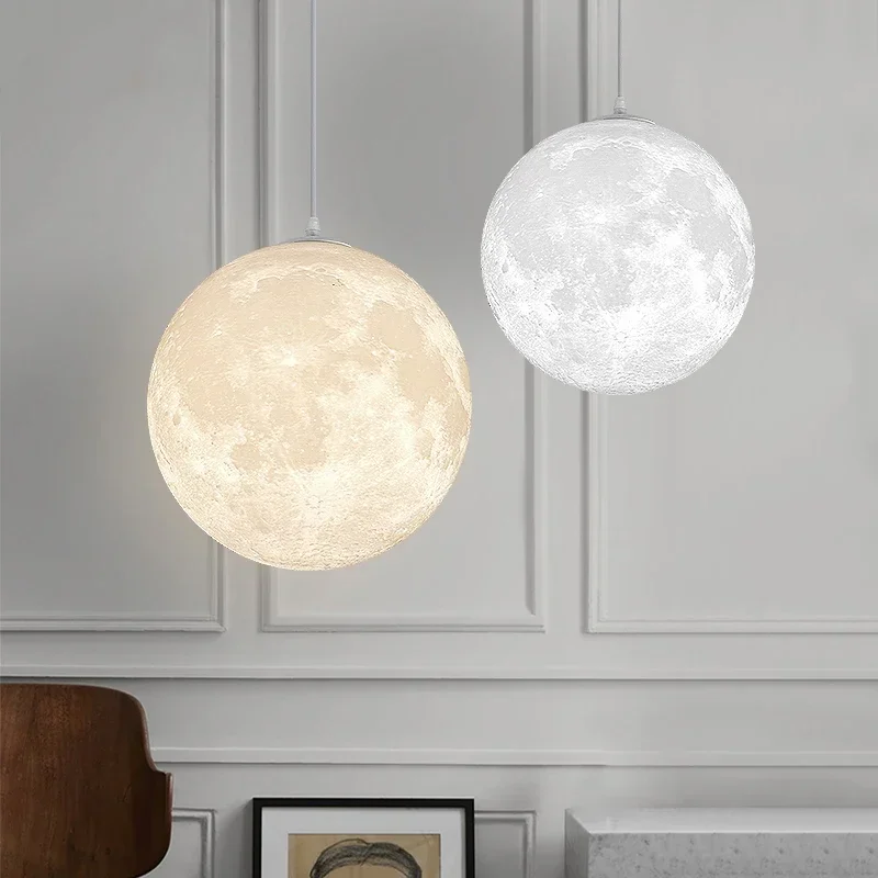 Nordic 3D printing moon chandelier simple children's room bedroom lamp restaurant decoration romantic planet small chandelier